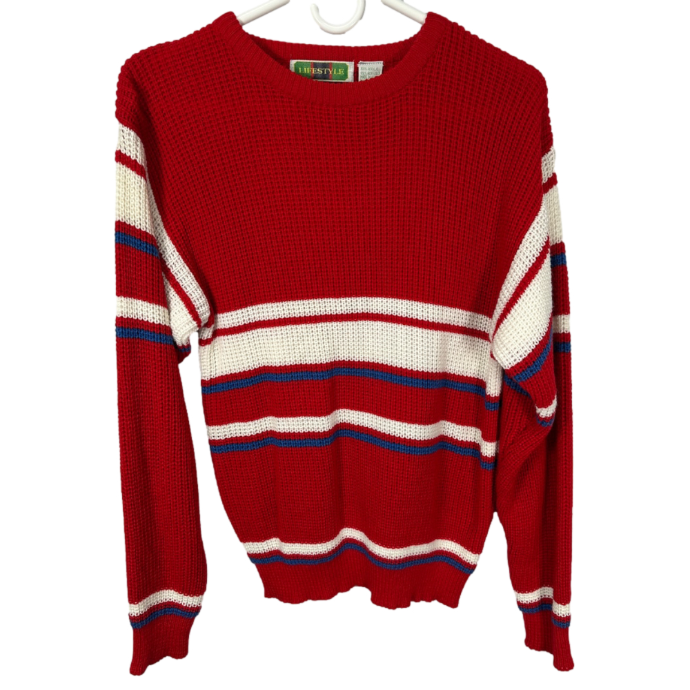 Vintage Red Striped Knit Sweater‎ Medium